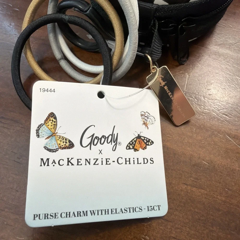 Goody & Mackenzie Childs Pink  Check Elastic Hair Ties and Zipper Pouch & Clip